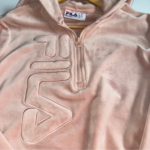 Fila Pink Velour Hoodie Sweatshirt Quarter Zip Pullover Size Medium Athleisure - Picture 4 of 10